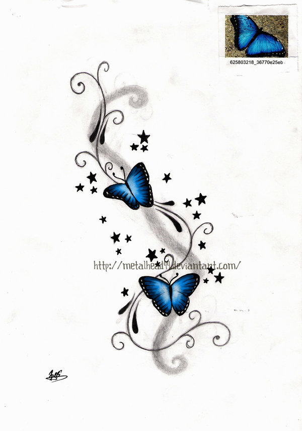 Wonderful Butterflies With Stars Tattoo Design By Metalhead99 D369phd