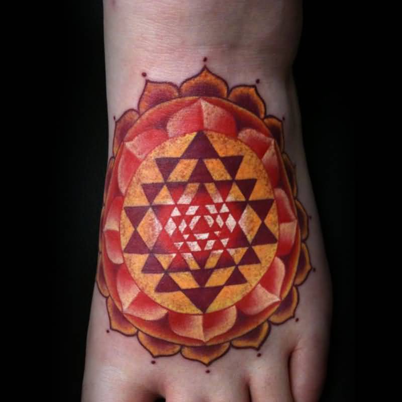 Wonderful Color Mandala Tattoo On Foot