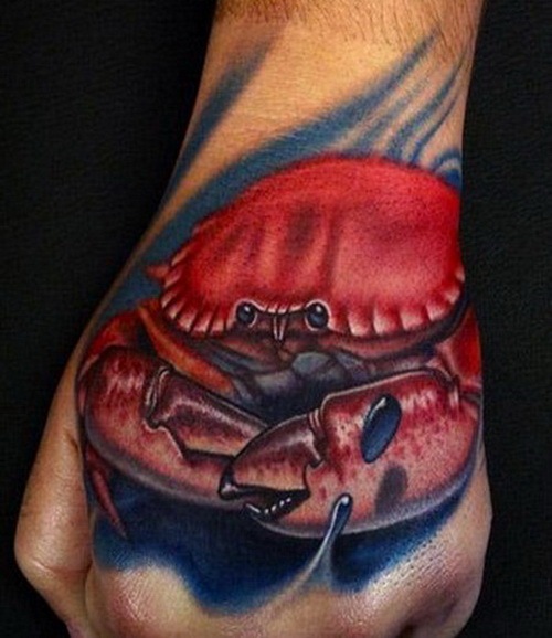 Wonderful Crab Hand Tattoo For Men