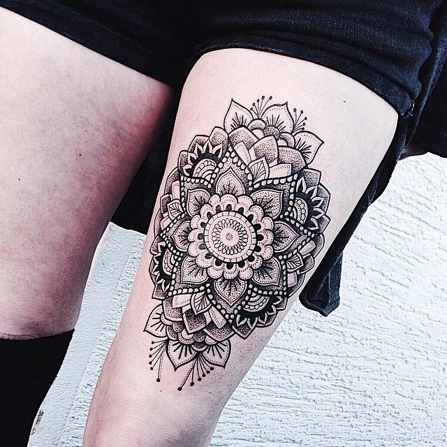 Wonderful Floral Mandala Tattoo On Thigh
