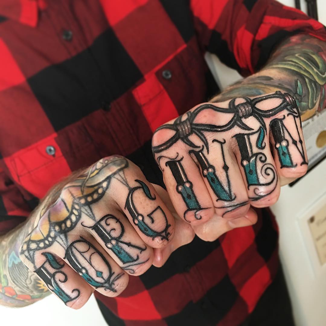 Wonderful Forgiven On Knuckle Tattoo For Men