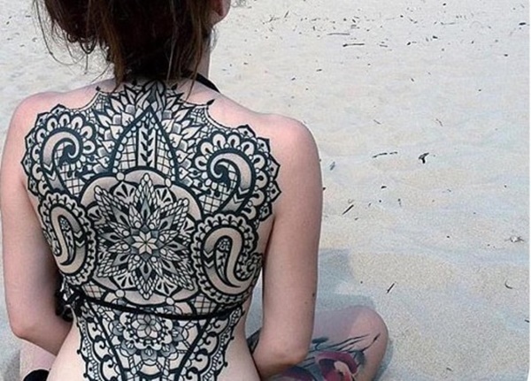 Wonderful Full Back Mandala Tattoo For Girls