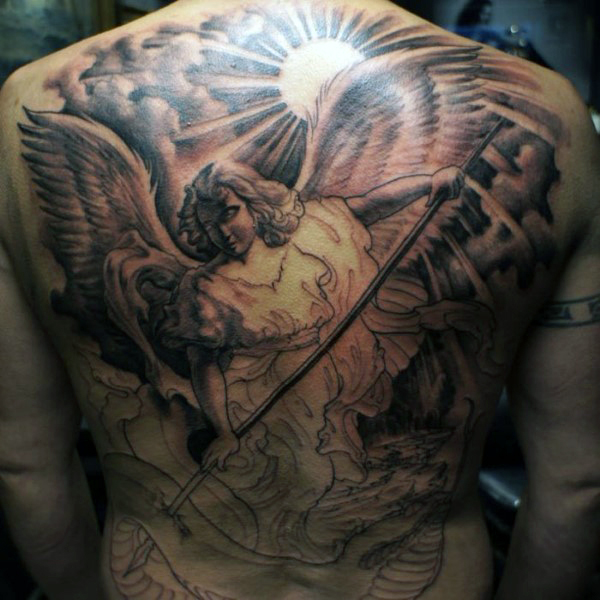 Wonderful Guardian Angel Tattoo On Full Back In Progress