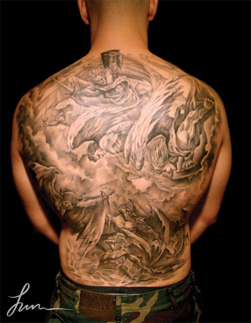 Wonderful Guardian Angels Tattoo On Full Back