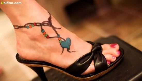 Wonderful Handmade Heart Bracelet Tattoo On Ankle