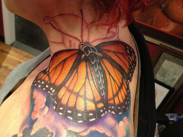 Wonderful Monarch Butterfly Upper Shoulder Tattoo
