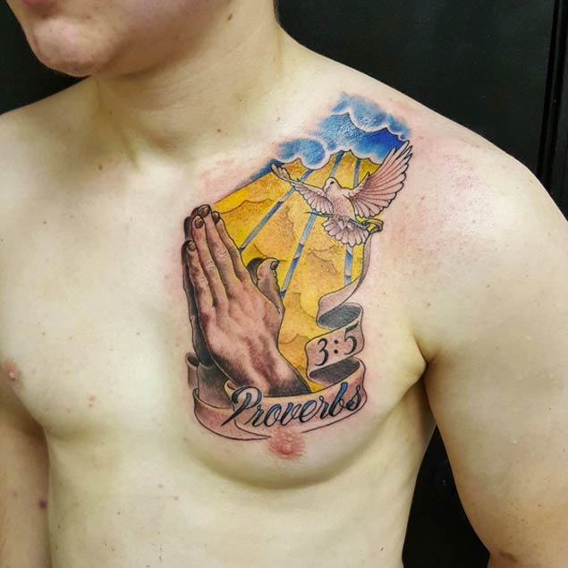 Wonderful Power Of Faith Christian Tattoo On Chest