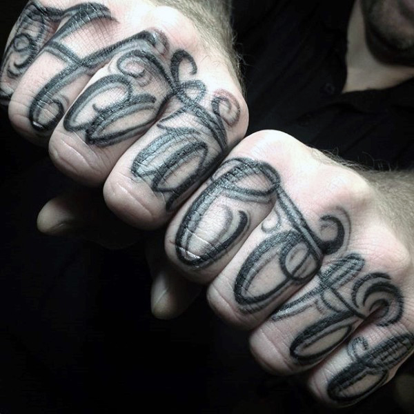 Wonderful Script Word Tattoo On Fingers