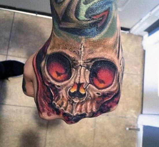 Wonderful Skull Tattoo On Hand For Men