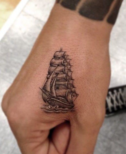 Wonderful Small Hand Ship Tattoo For Men