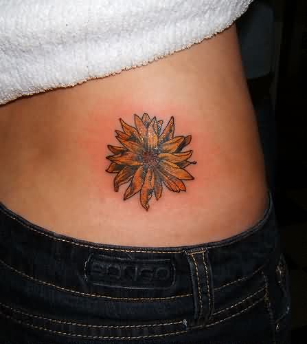 Yellow Daisy Flower Tattoo On Waist