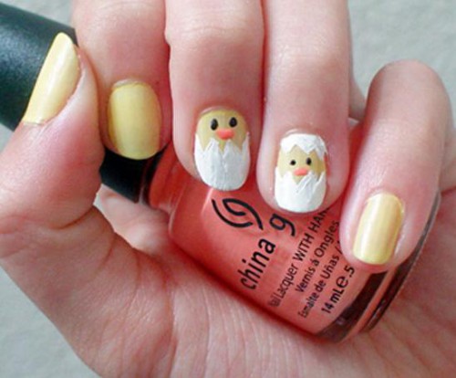 Yellow Easter Chick Nail Art
