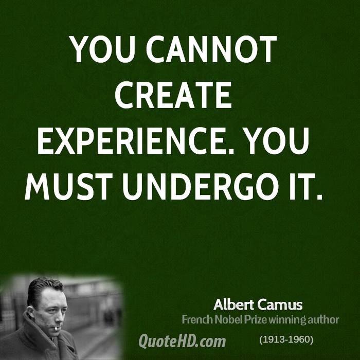 You cannot create experience. You must undergo it. Albert Camus