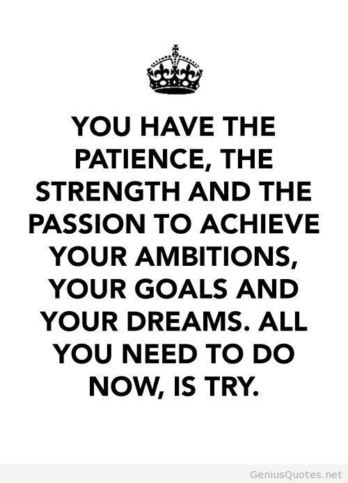You have the patience, the strength and the passion to achieve your ambition, your goals and your dreams. All you need to do now, is try.