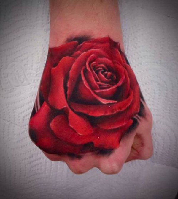 3D red Rose Tattoo On Right Hand