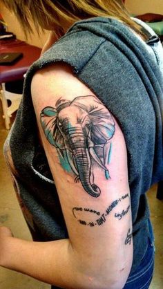 Abstract Asian Elephant Tattoo On Girl Left Shoulder