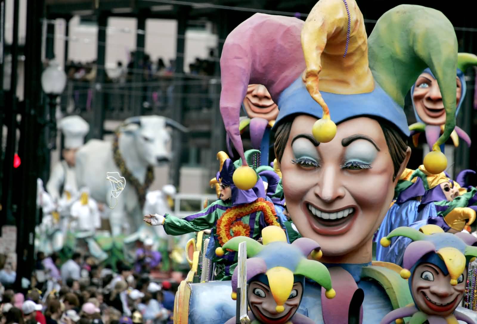 Adorable Jester Float In Mardi Gras Parade