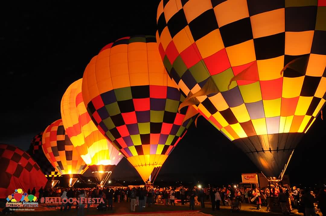 Air Balloons Illuminated At Night During Albuquerque Balloon Festival
