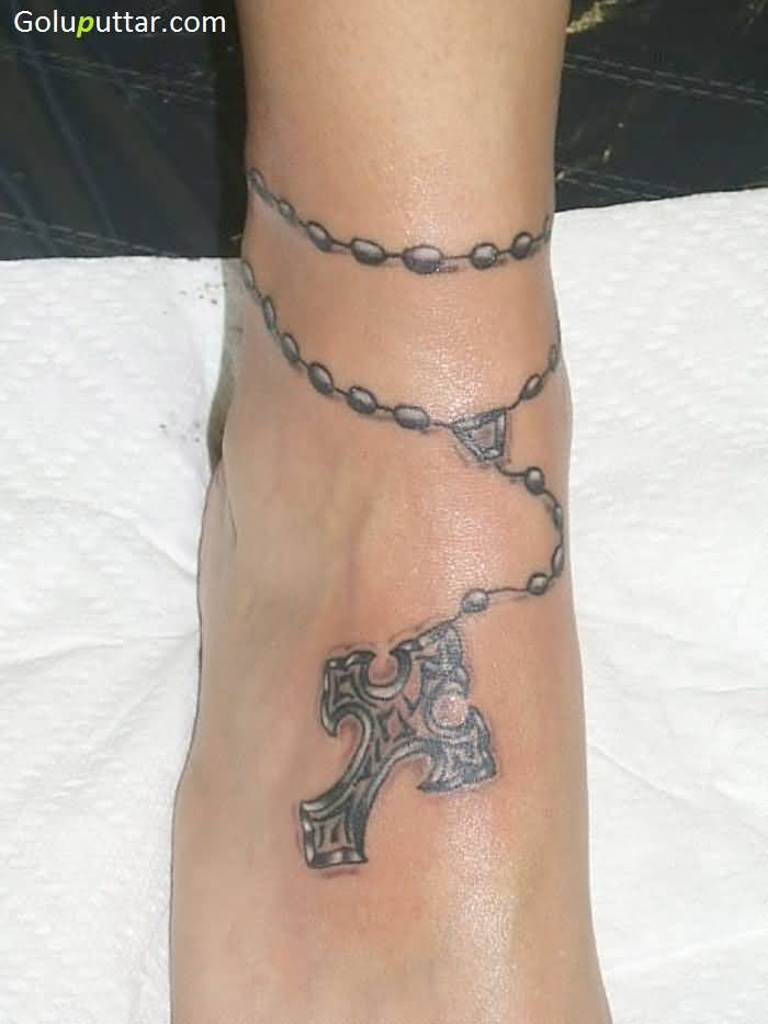Amazing Ankle Bracelet Rosary Cross Tattoo