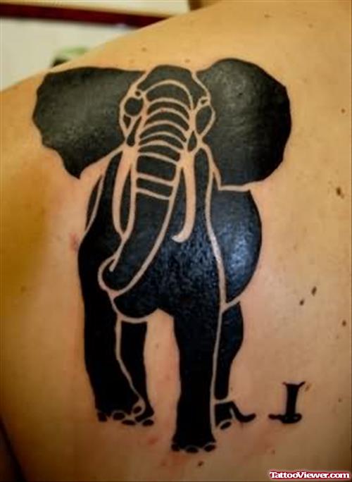 Amazing Black Asian Elephant Tattoo On Left Back Shoulder