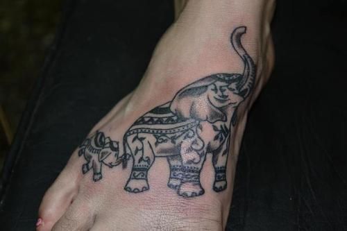 Amazing Black Ink Mandala Family Tattoo On Right Foot