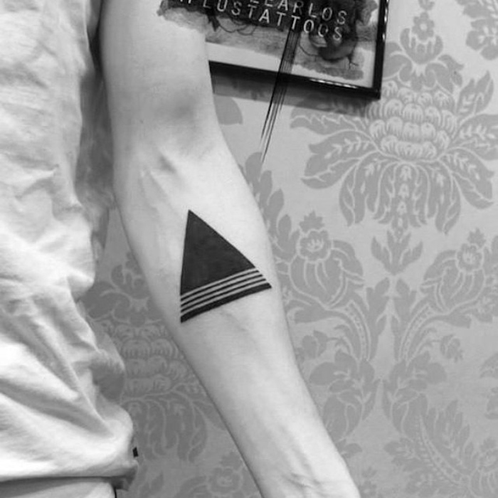 Amazing Black Triangle Tattoo On Left Forearm