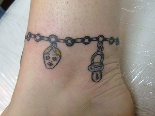 Amazing Charm Bracelet Tattoo On Ankle