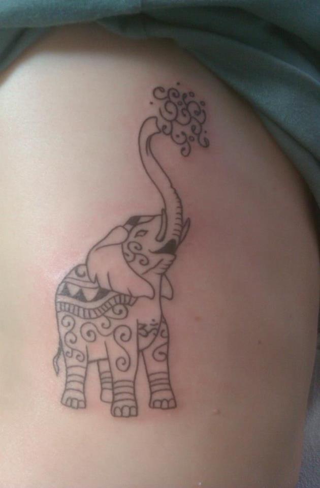 Amazing Chinese Elephant Trunk Up Tattoo Design For Side Rib