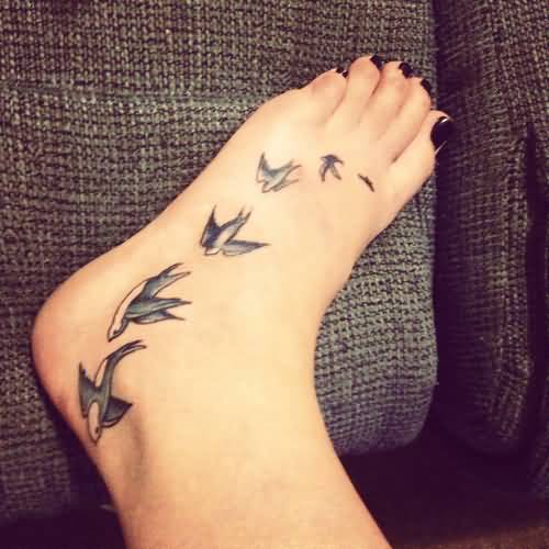 Amazing Grey Flying Birds Bird Ankle Tattoo For Girls