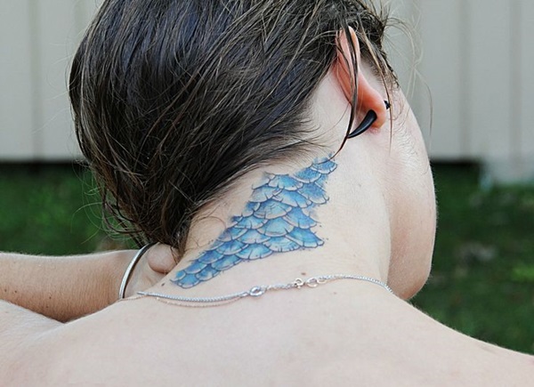 Amazing Mermaid Scale Tattoo On Back Neck