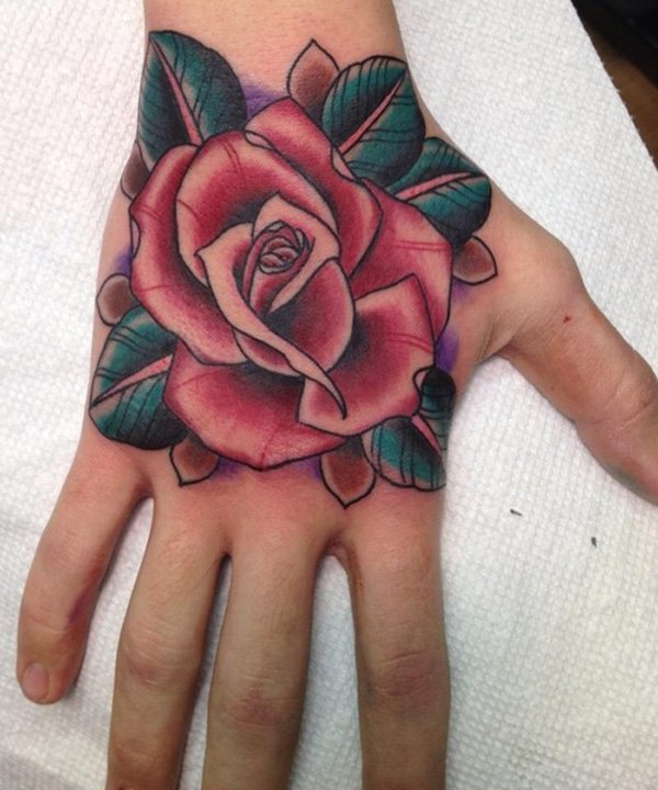 Amazing Red Rose Tattoo On Right Hand