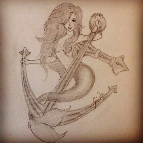 Anchor Mermaid Tattoo Design