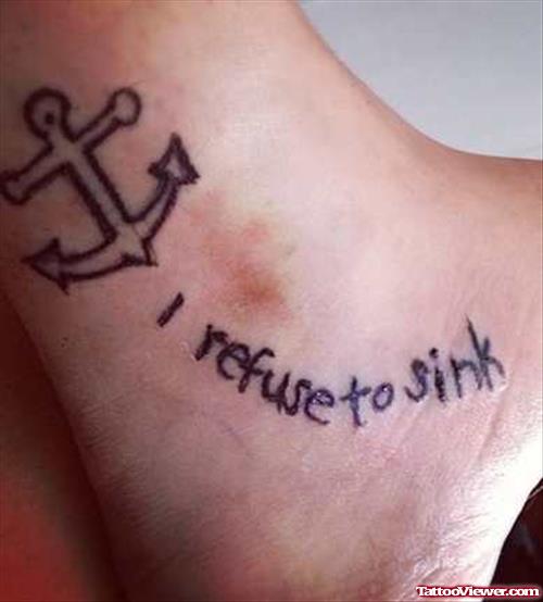 Anchor With Words Tattoo On Ankle
