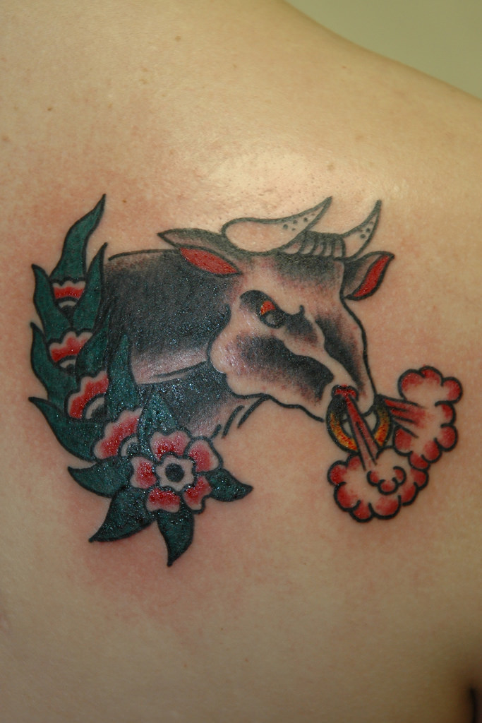 Angry Bull Traditional Tattoo By KeelHauled Mike