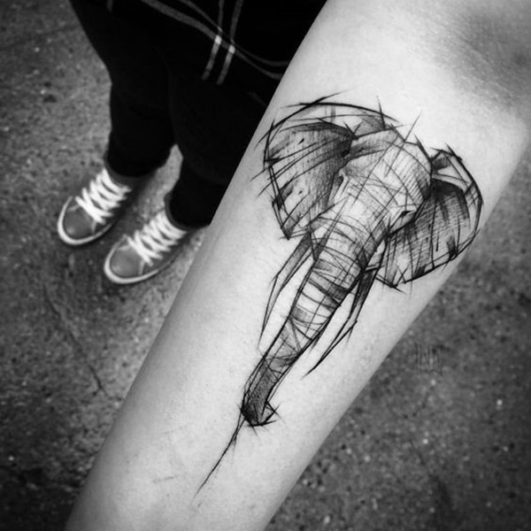 Attractive Black Elephant Head Tattoo On Forearm By Inez Janiak