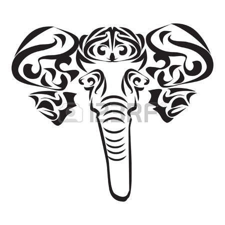 Attractive Black Elephant Head Tattoo Stencil