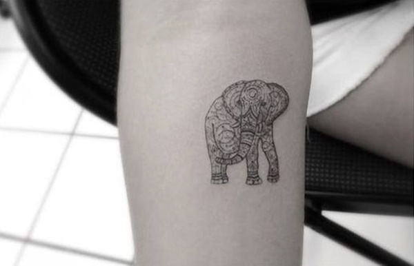 Attractive Black Elephant Tattoo Design For Forearm
