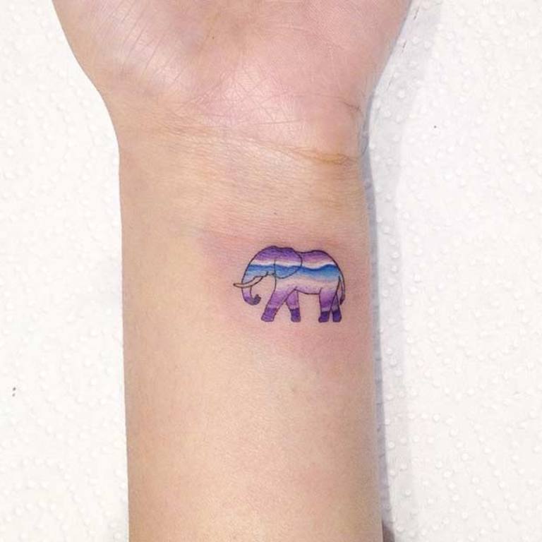 Attractive Colorful Elephant Tattoo On Wrist