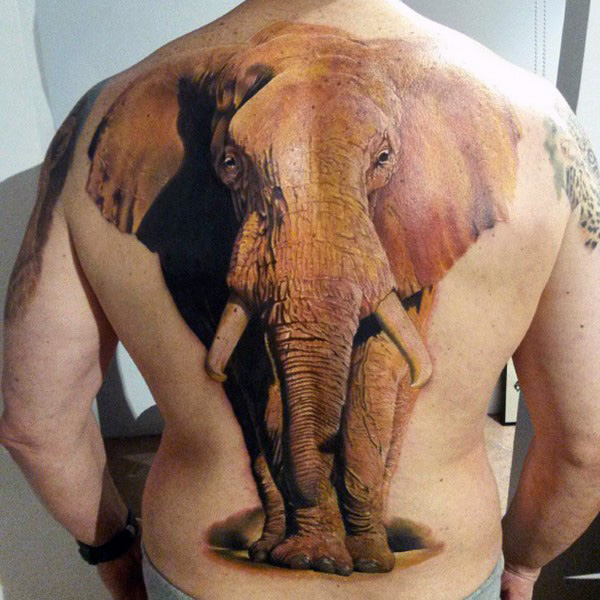 Attractive Elephant Tattoo On Man Full Back