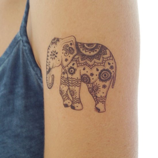 Attractive Henna Elephant Tattoo On Girl Left Shoulder
