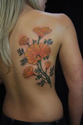 Attractive Rhododendron Flowers Tattoo On Girl Back