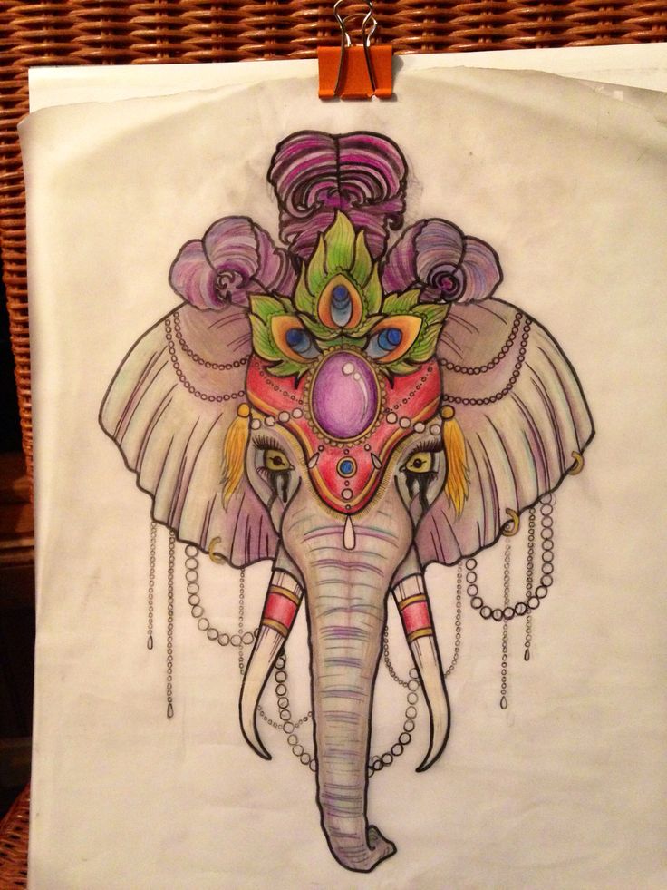 Attractive Traditional Elephant With Flowers Tattoo Design
