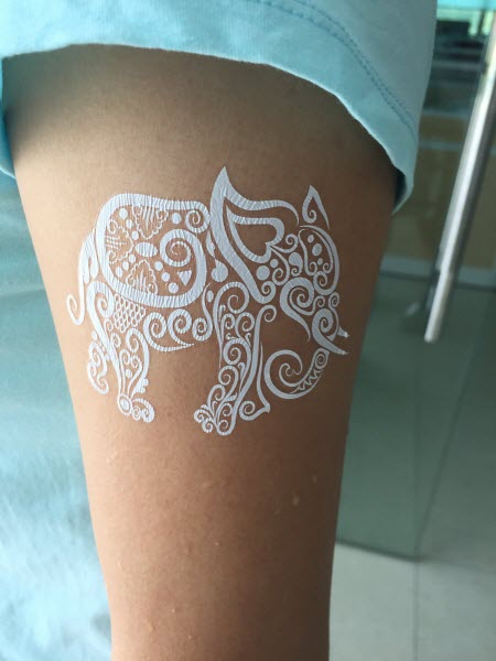 Attractive White Chinese Elephant Tattoo Design For Leg
