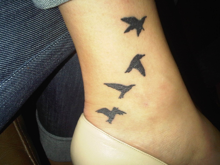 Awesome Black Flying Birds Tattoos On Ankle