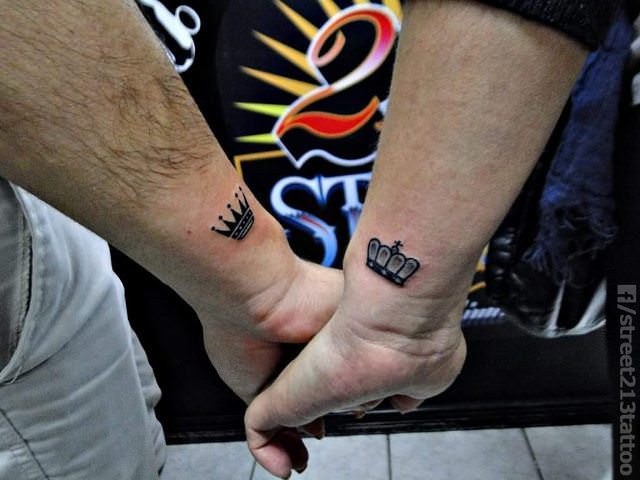 Awesome Crown Wrist Tattoo For Couple