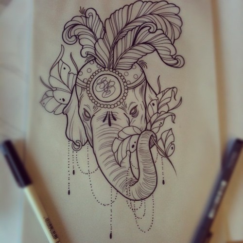 Awesome Elephant Head Tattoo Design By ElfEupraxia