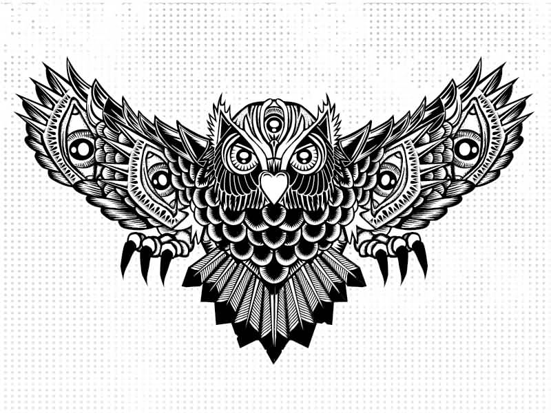 Awesome Flying Owl Tattoo Design Sample