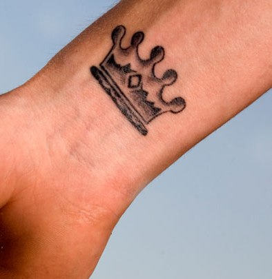 Awesome Grey Crown Tattoo On Right Wrist