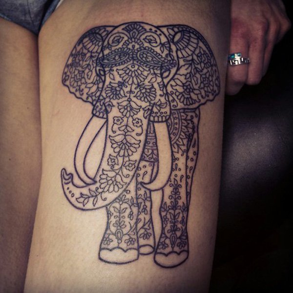 Awesome Japanese Elephant Tattoo Design For Thigh