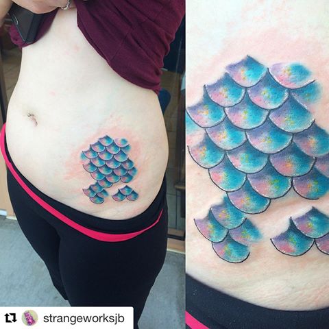Awesome Mermaid Scale Tattoo On Left Hip